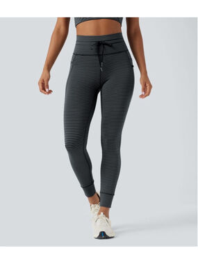 Women's Halara High Waisted Striped Yoga Leggings with Pockets Small Gray/Black